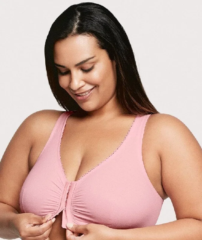 Glamorise Front-Closure Cotton T-Back Wire-Free Comfort Bra - Pink Blush