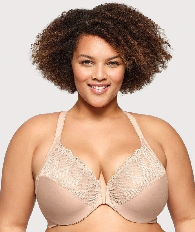 Glamorise Front-Closure T-Back WonderWire Bra - Cafe