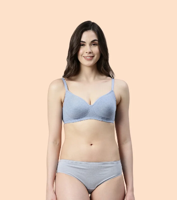 Enamor Fab-Cool A042 Side Support Shaper  Stretch Cotton Everyday Bra for Women- High Coverage, Non Padded and Wirefree - Chambray Melange