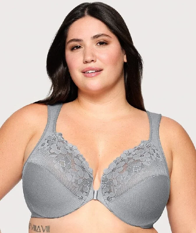 Glamorise WonderWire Front-Closure Cotton Bra - Silver