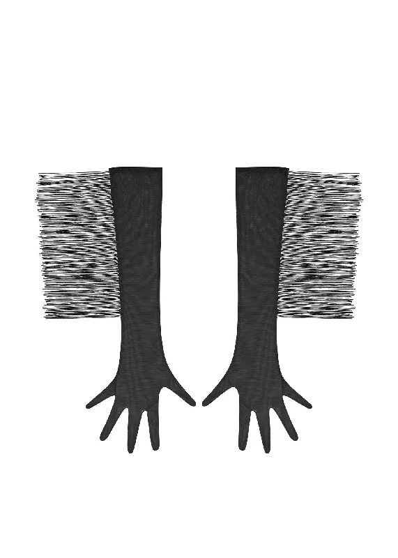 Long Mesh Gloves With Fringe (Black)