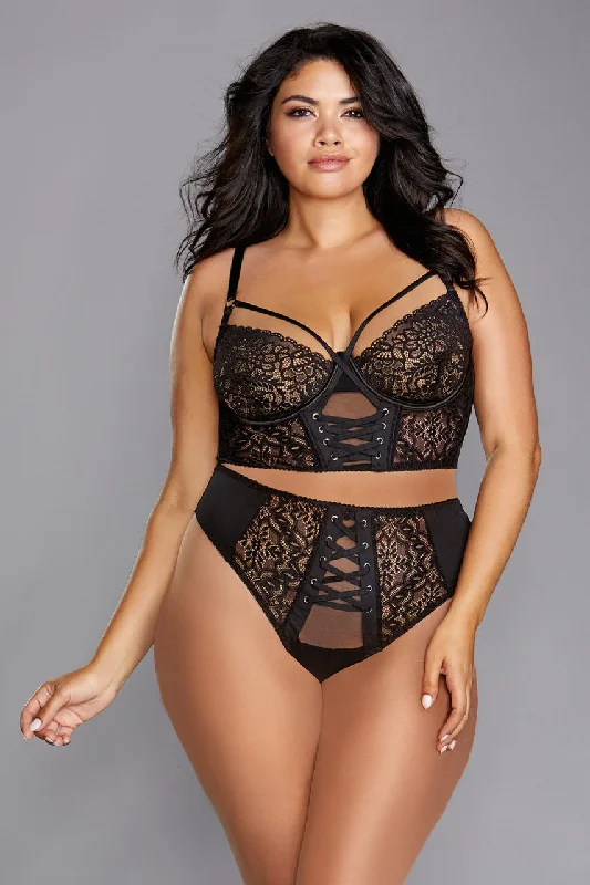 Plus Size Strappy Lace Bustier and Thong