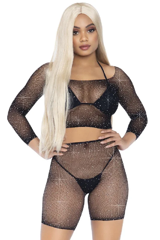 Rhinestone Fishnet Top and Bike Shorts